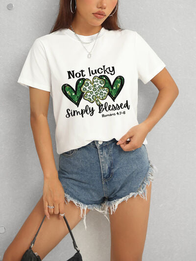 Lucky Clover Round Neck Short Sleeve T-Shirt free shipping -Oh Em Gee Boutique