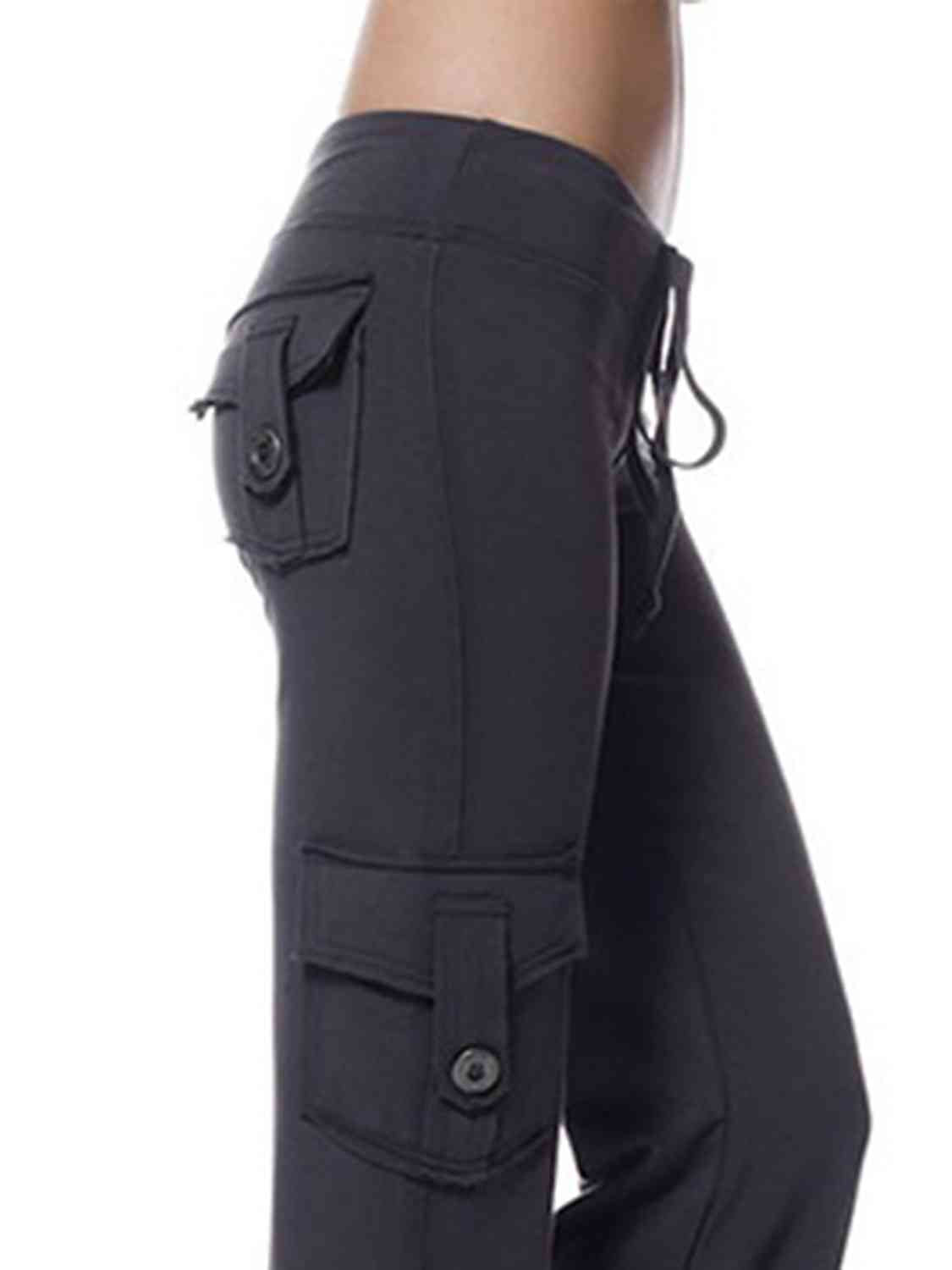 Mid Waist Pants with Pockets free shipping -Oh Em Gee Boutique
