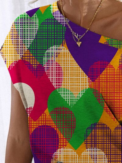 Heart Single Shoulder Short Sleeve T-Shirt free shipping -Oh Em Gee Boutique