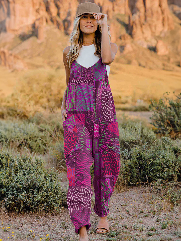 Double Take Full Size Printed V-Neck Sleeveless Jumpsuit free shipping -Oh Em Gee Boutique