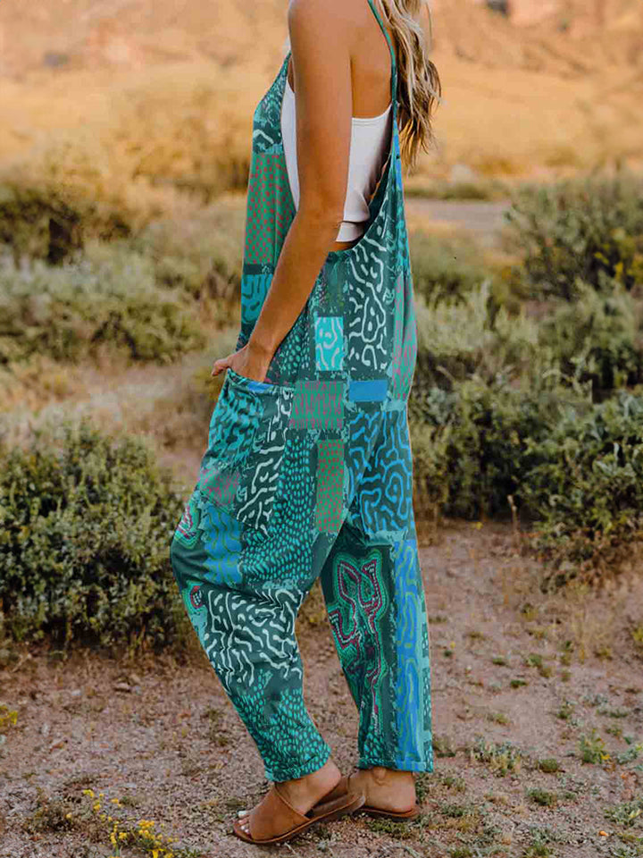 Double Take Full Size Printed V-Neck Sleeveless Jumpsuit free shipping -Oh Em Gee Boutique