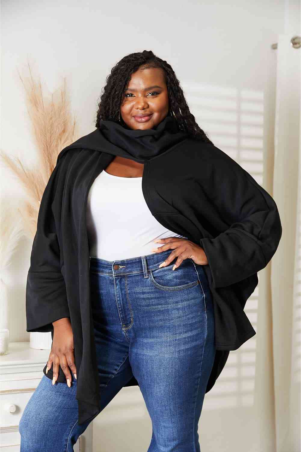 HEYSON Full Size Open Front Cardigan with Scarf Design free shipping -Oh Em Gee Boutique