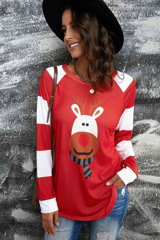 Reindeer Graphic Raglan Sleeve T-Shirt free shipping -Oh Em Gee Boutique