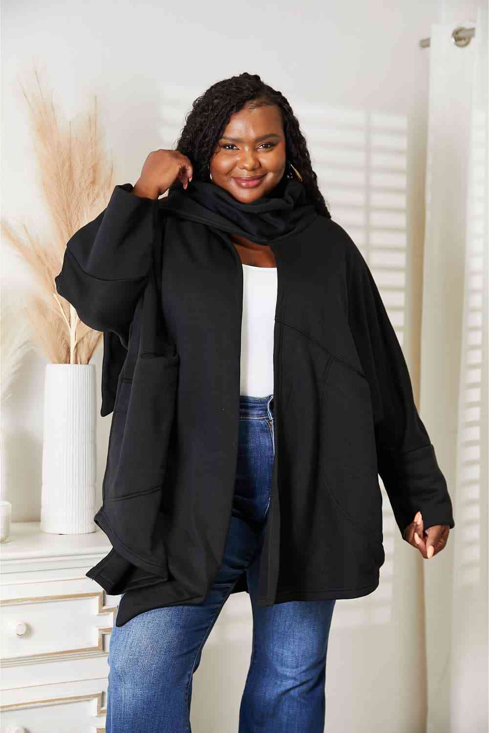 HEYSON Full Size Open Front Cardigan with Scarf Design free shipping -Oh Em Gee Boutique