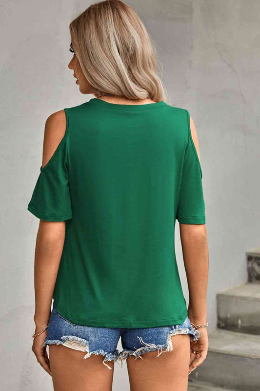 Tied Cutout Cold-Shoulder Top free shipping -Oh Em Gee Boutique