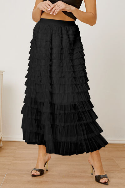 Ruched High Waist Tiered Skirt free shipping -Oh Em Gee Boutique