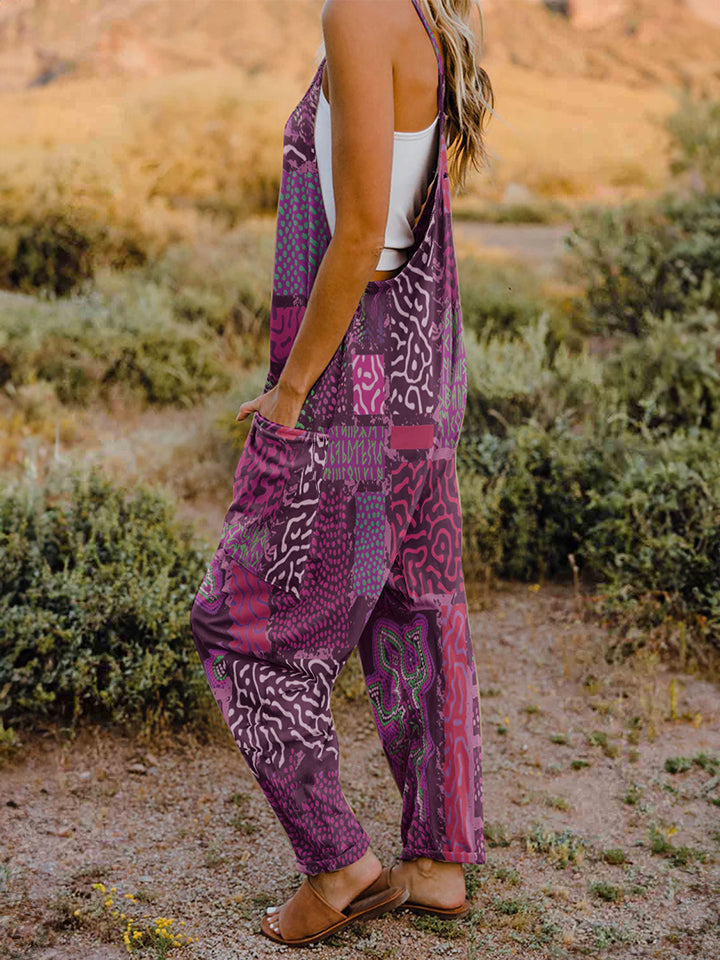 Double Take Full Size Printed V-Neck Sleeveless Jumpsuit free shipping -Oh Em Gee Boutique
