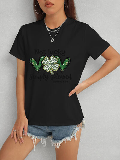 Lucky Clover Round Neck Short Sleeve T-Shirt free shipping -Oh Em Gee Boutique