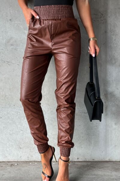 Smocked High Waist Pants with Pockets free shipping -Oh Em Gee Boutique