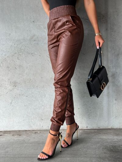 Smocked High Waist Pants with Pockets free shipping -Oh Em Gee Boutique