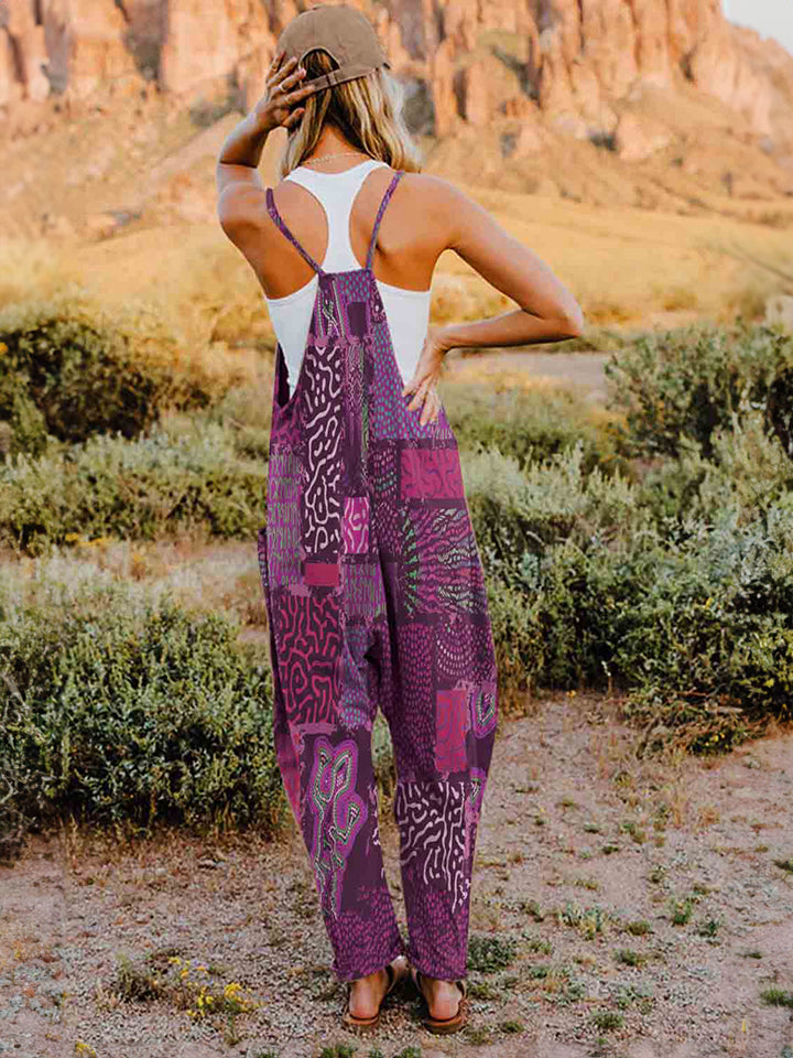 Double Take Full Size Printed V-Neck Sleeveless Jumpsuit free shipping -Oh Em Gee Boutique