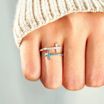 Zircon 925 Sterling Silver Double Cross Bypass Ring free shipping -Oh Em Gee Boutique