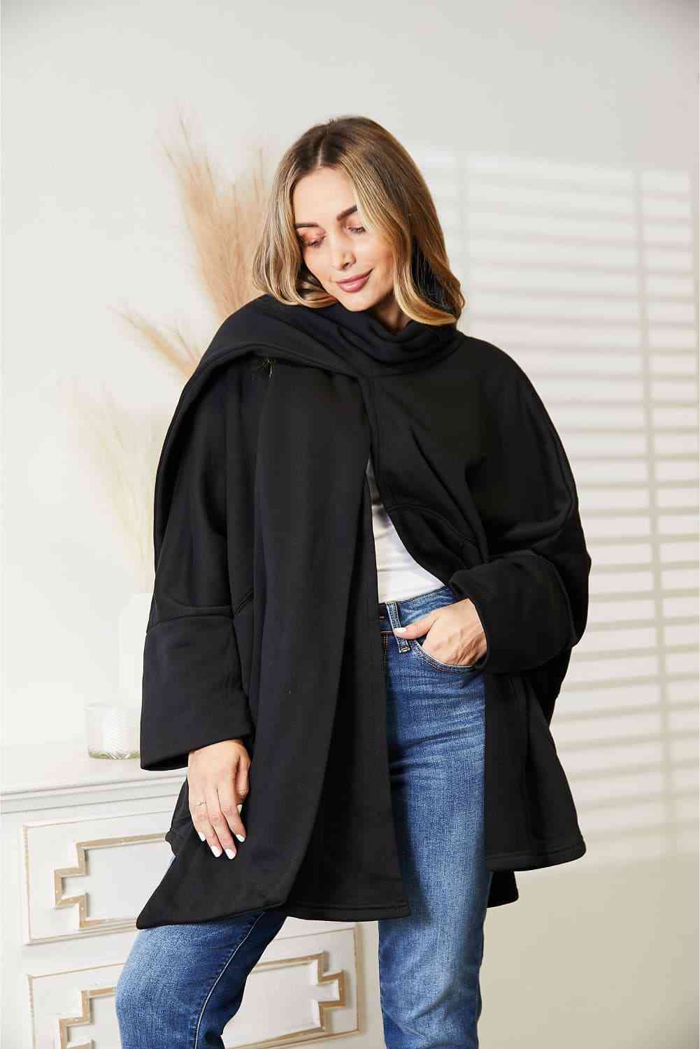 HEYSON Full Size Open Front Cardigan with Scarf Design free shipping -Oh Em Gee Boutique
