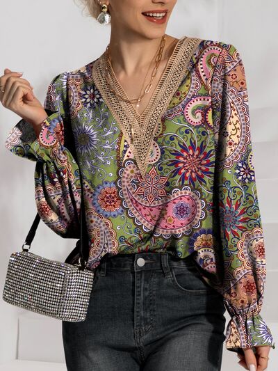 Eyelet V-Neck Flounce Sleeve Blouse free shipping -Oh Em Gee Boutique