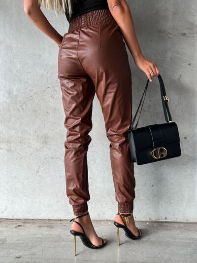 Smocked High Waist Pants with Pockets free shipping -Oh Em Gee Boutique