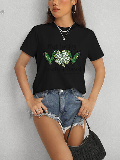 Lucky Clover Round Neck Short Sleeve T-Shirt free shipping -Oh Em Gee Boutique