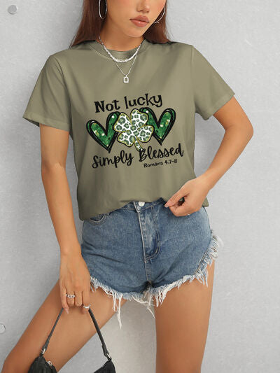 Lucky Clover Round Neck Short Sleeve T-Shirt free shipping -Oh Em Gee Boutique