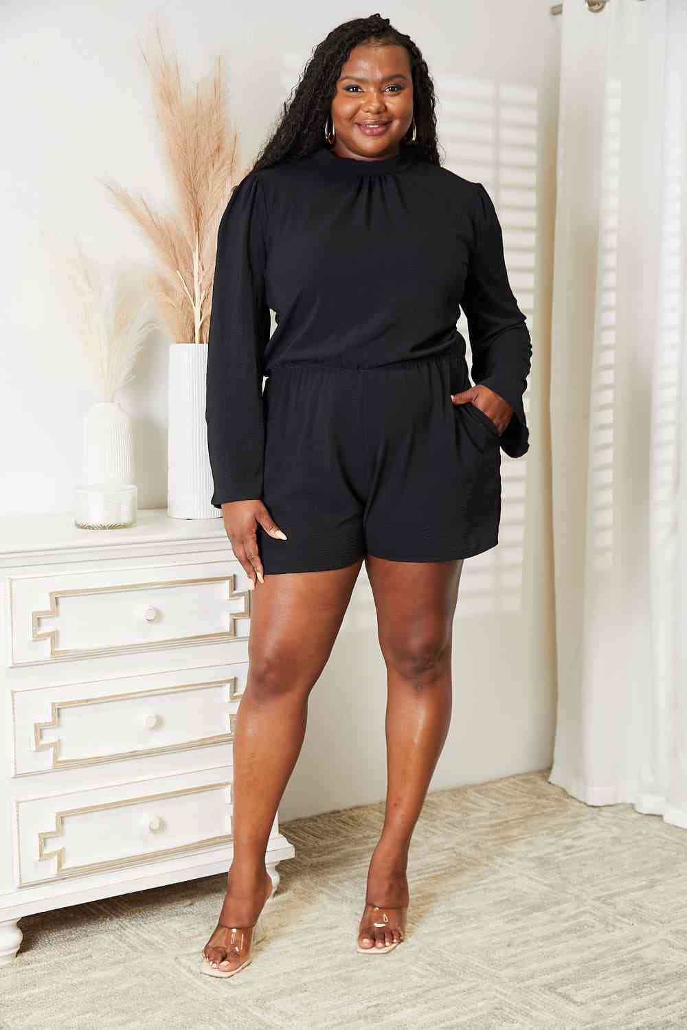Culture Code Full Size Open Back Romper with Pockets free shipping -Oh Em Gee Boutique