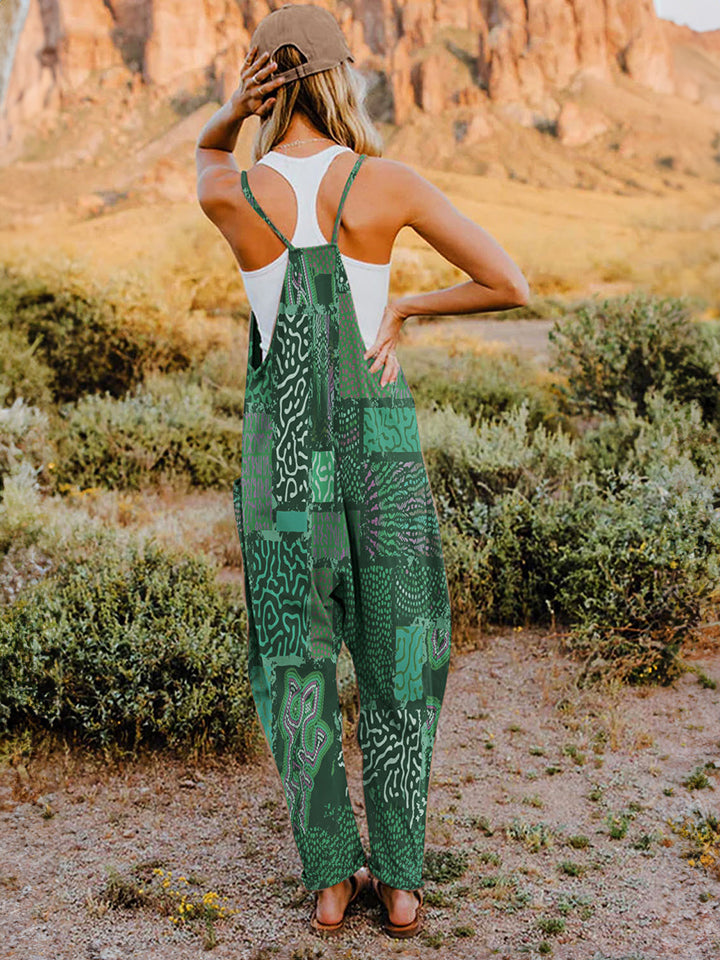 Double Take Full Size Printed V-Neck Sleeveless Jumpsuit free shipping -Oh Em Gee Boutique