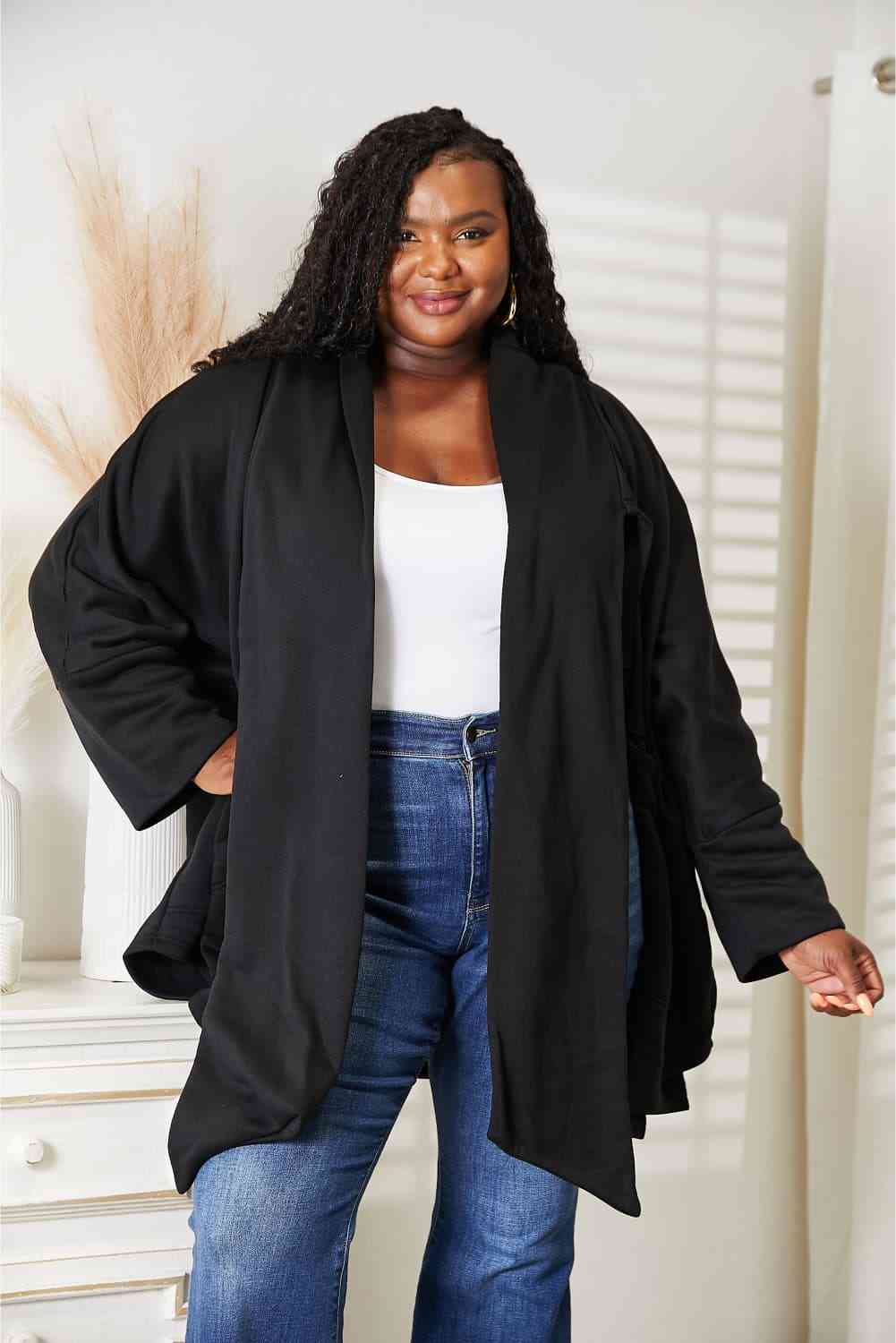 HEYSON Full Size Open Front Cardigan with Scarf Design free shipping -Oh Em Gee Boutique