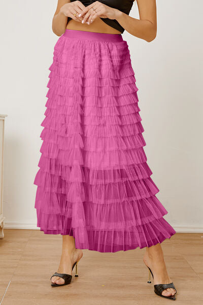 Ruched High Waist Tiered Skirt free shipping -Oh Em Gee Boutique