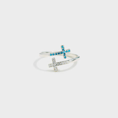 Zircon 925 Sterling Silver Double Cross Bypass Ring free shipping -Oh Em Gee Boutique