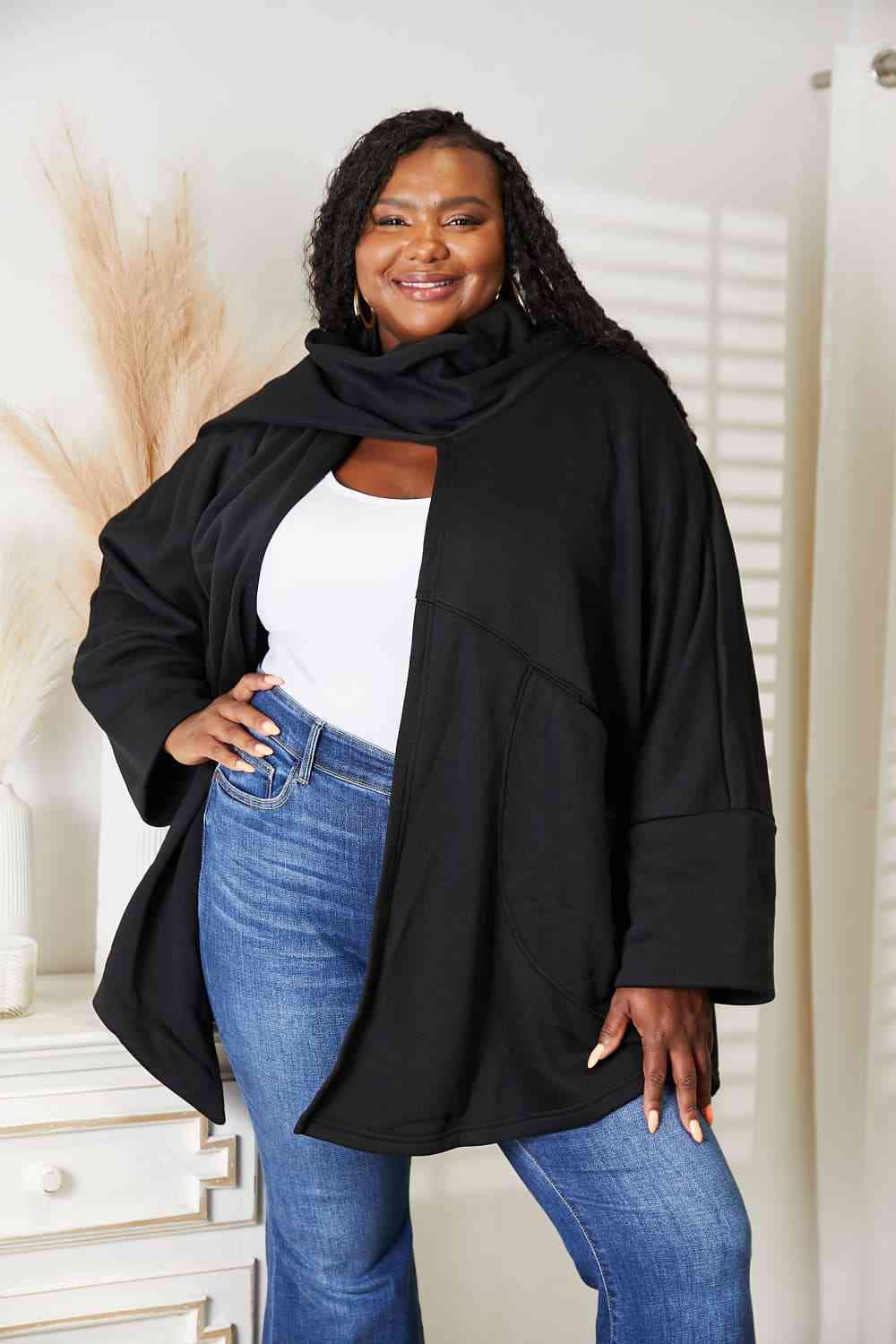 HEYSON Full Size Open Front Cardigan with Scarf Design free shipping -Oh Em Gee Boutique