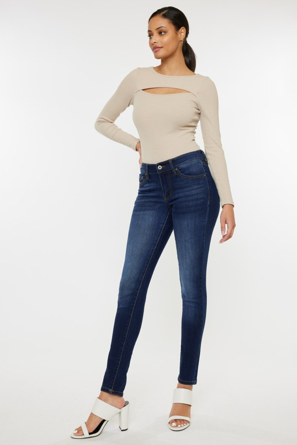 Kancan Mid Rise Gradient Skinny Jeans free shipping -Oh Em Gee Boutique