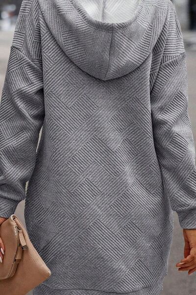 Texture Half Snap Drawstring Hooded Dress free shipping -Oh Em Gee Boutique