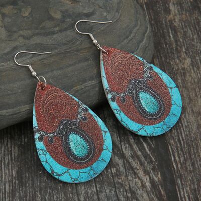 PU Leather Iron Hook Teardrop Earrings free shipping -Oh Em Gee Boutique