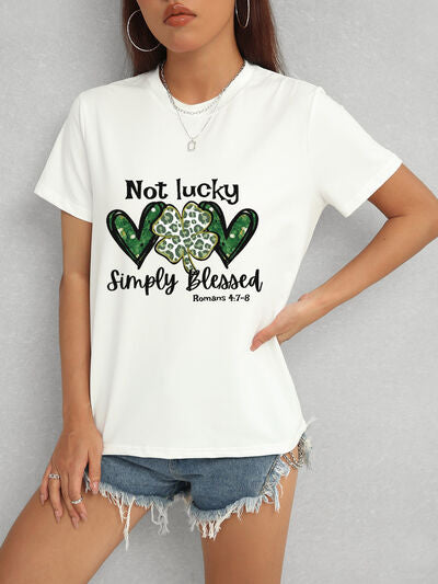 Lucky Clover Round Neck Short Sleeve T-Shirt free shipping -Oh Em Gee Boutique