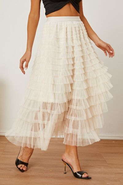 Ruched High Waist Tiered Skirt free shipping -Oh Em Gee Boutique
