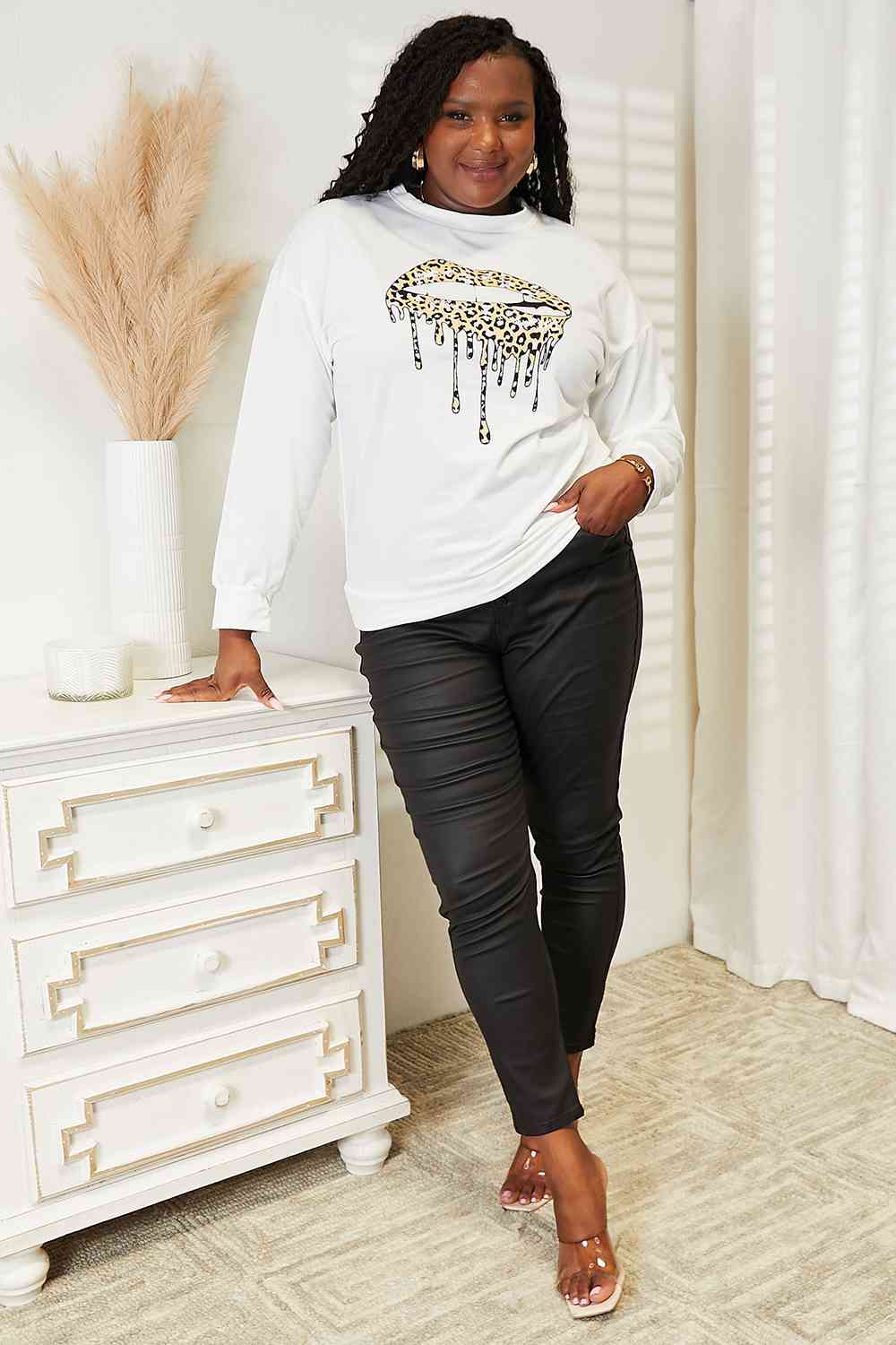 Simply Love Graphic Dropped Shoulder Round Neck Sweatshirt free shipping -Oh Em Gee Boutique