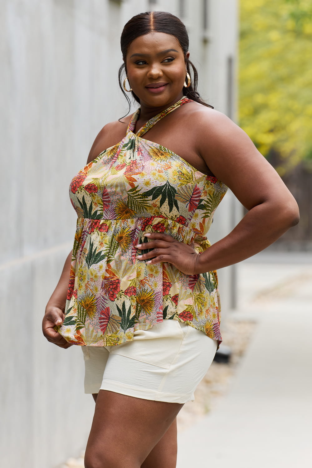 Be Stage Full Size Floral Halter Top in Green free shipping -Oh Em Gee Boutique