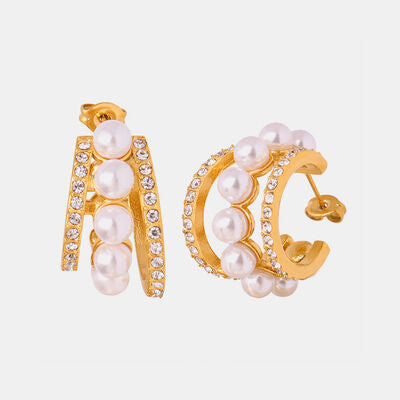 Pearl Titanium Steel C-Hoop Earrings free shipping -Oh Em Gee Boutique