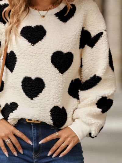 Fuzzy Heart Dropped Shoulder Sweatshirt free shipping -Oh Em Gee Boutique