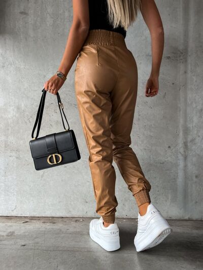 Smocked High Waist Pants with Pockets free shipping -Oh Em Gee Boutique