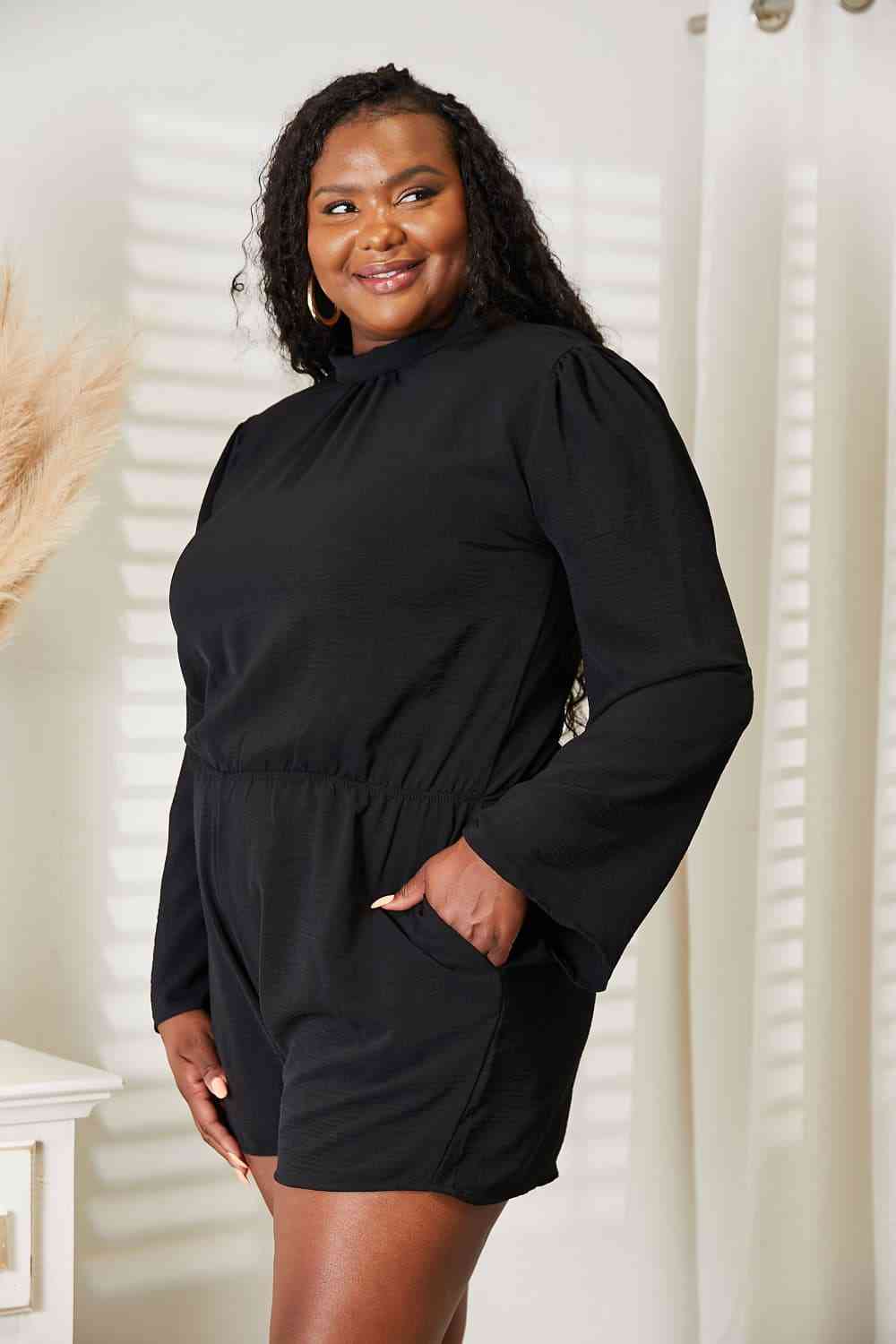 Culture Code Full Size Open Back Romper with Pockets free shipping -Oh Em Gee Boutique
