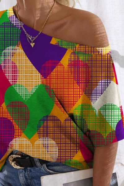 Heart Single Shoulder Short Sleeve T-Shirt free shipping -Oh Em Gee Boutique