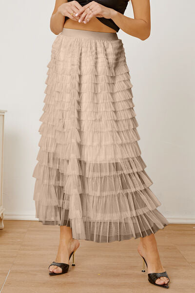 Ruched High Waist Tiered Skirt free shipping -Oh Em Gee Boutique
