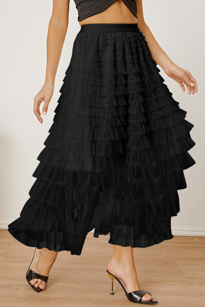 Ruched High Waist Tiered Skirt free shipping -Oh Em Gee Boutique