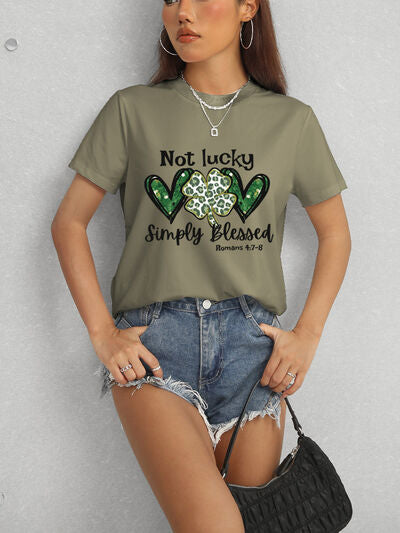 Lucky Clover Round Neck Short Sleeve T-Shirt free shipping -Oh Em Gee Boutique
