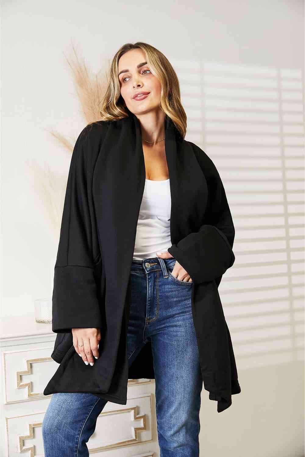 HEYSON Full Size Open Front Cardigan with Scarf Design free shipping -Oh Em Gee Boutique