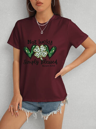 Lucky Clover Round Neck Short Sleeve T-Shirt free shipping -Oh Em Gee Boutique