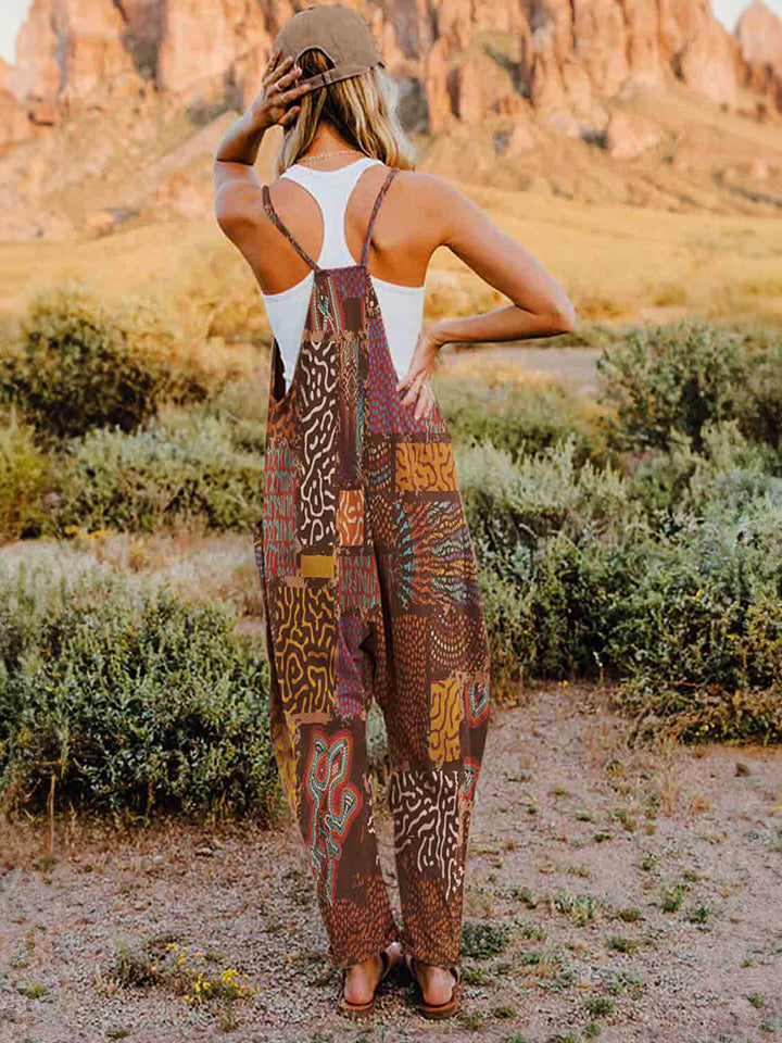 Double Take Full Size Printed V-Neck Sleeveless Jumpsuit free shipping -Oh Em Gee Boutique