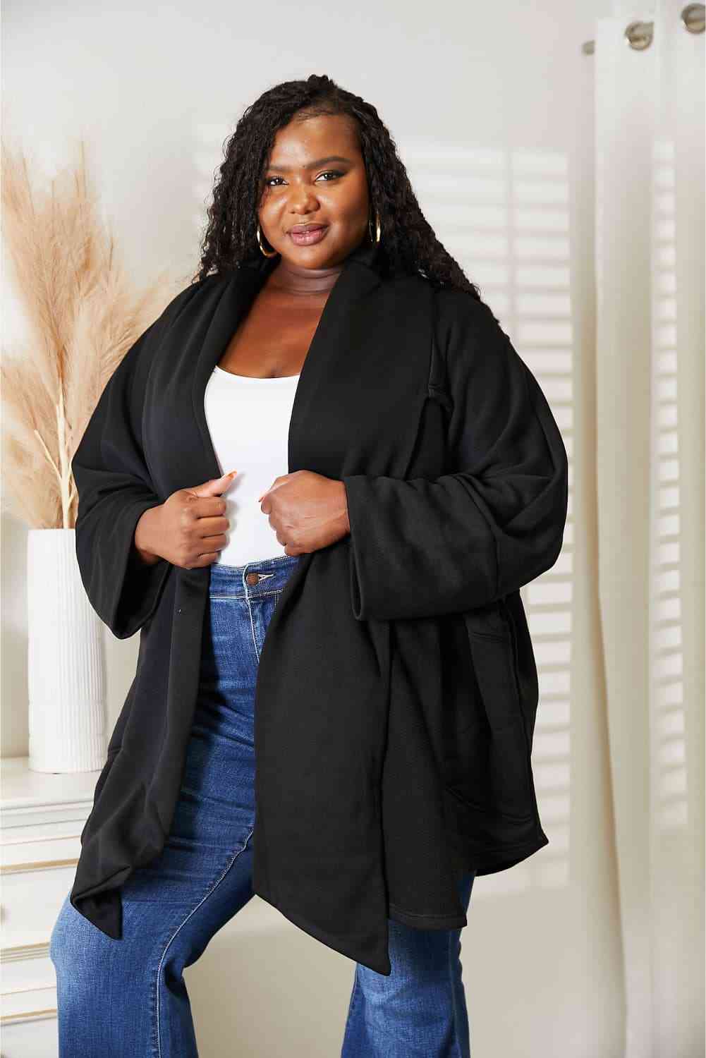 HEYSON Full Size Open Front Cardigan with Scarf Design free shipping -Oh Em Gee Boutique
