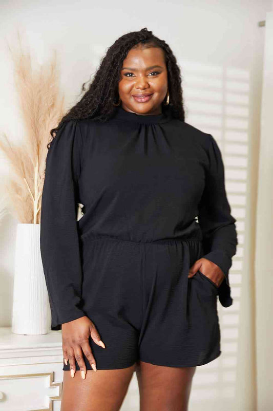 Culture Code Full Size Open Back Romper with Pockets free shipping -Oh Em Gee Boutique