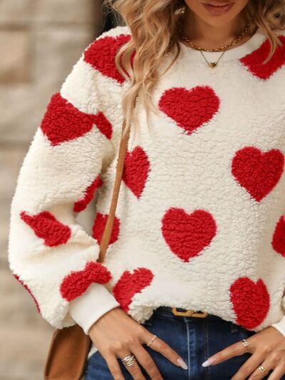 Fuzzy Heart Dropped Shoulder Sweatshirt free shipping -Oh Em Gee Boutique