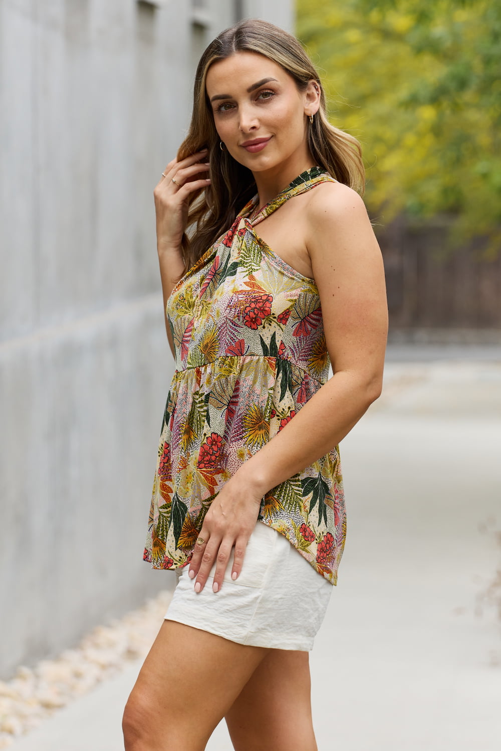 Be Stage Full Size Floral Halter Top in Green free shipping -Oh Em Gee Boutique