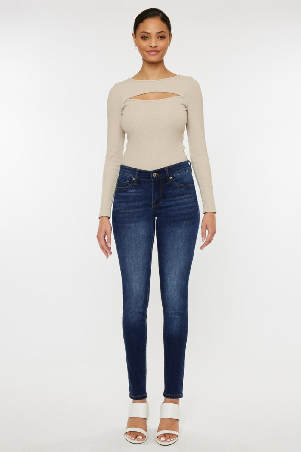 Kancan Mid Rise Gradient Skinny Jeans free shipping -Oh Em Gee Boutique